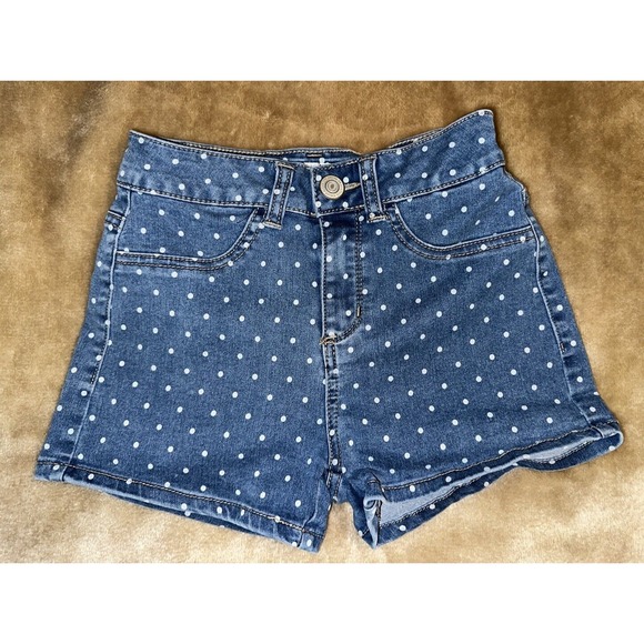 SO Jean Shorts Size 0 Polka Dot Denim Stretch flat front - Picture 1 of 6